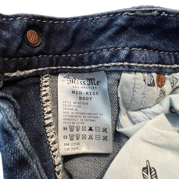 Miss Me Jeans Women’s Size 28 Mid Rise Bootcut Longhorn Skull Embroidered Bling - Picture 5 of 10